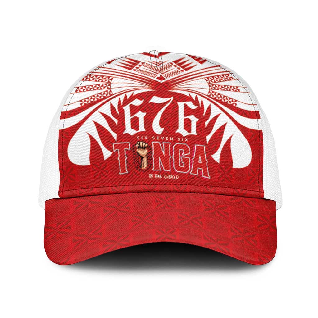 Tonga Rugby Baseball Net Cap Sipi Tau - Six Seven Six to the World LT03 One Size White Red - Polynesian Pride