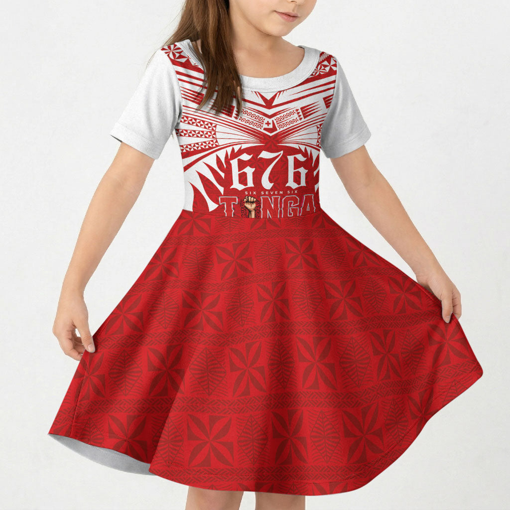 Tonga Rugby Custom Kid Short Sleeve Dress Sipi Tau - Six Seven Six to the World LT03 KID Red - Polynesian Pride