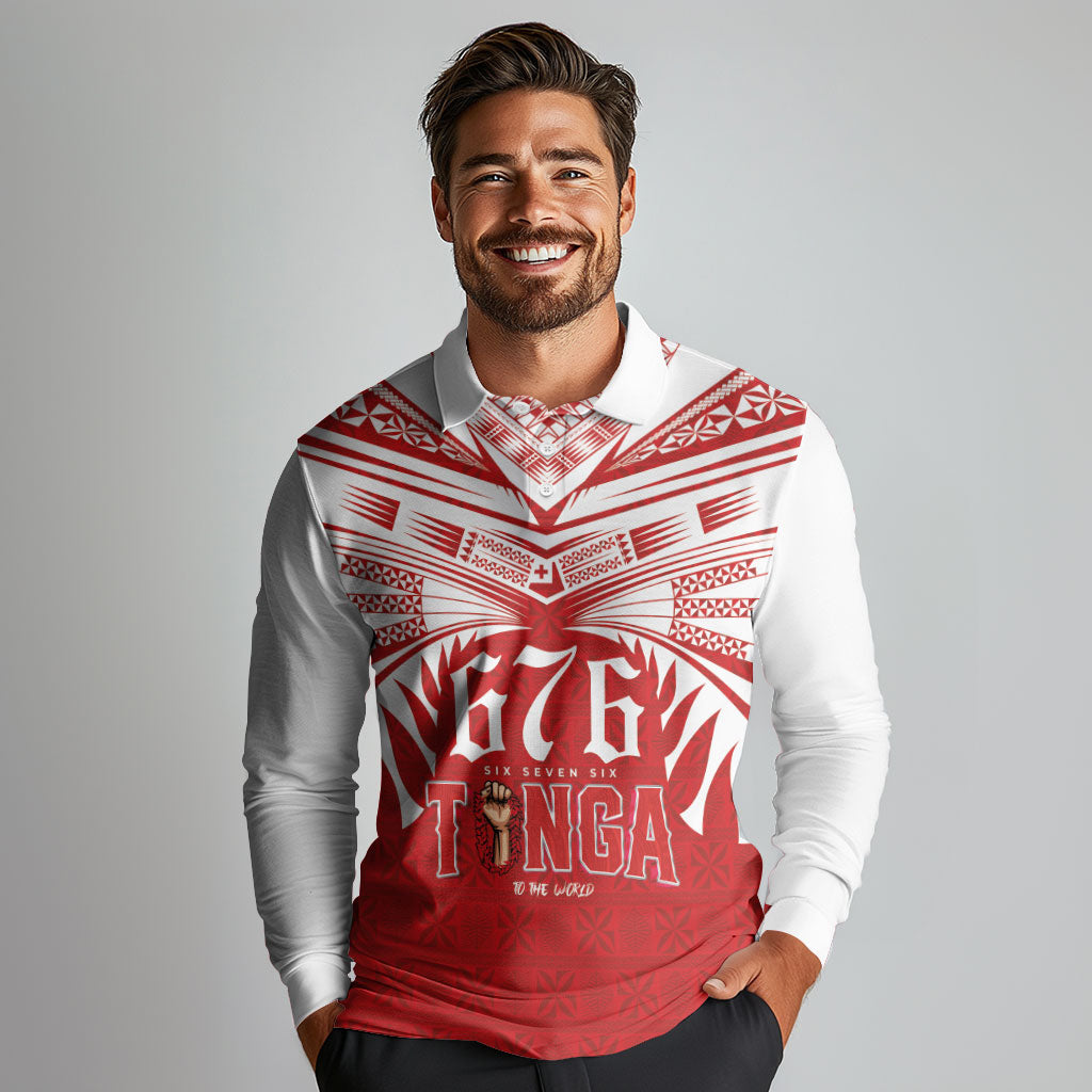 Tonga Rugby Custom Long Sleeve Polo Shirt Sipi Tau - Six Seven Six to the World LT03 - Polynesian Pride