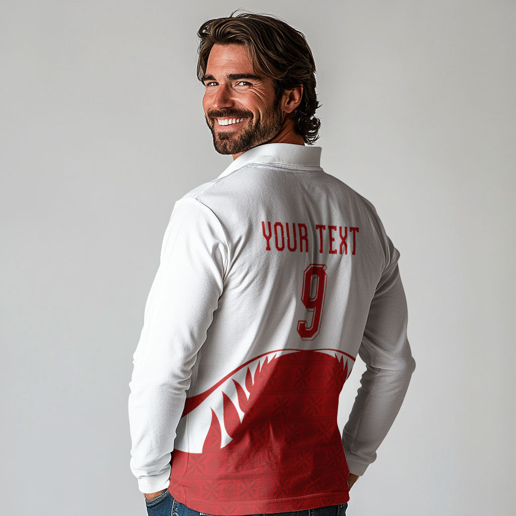 Tonga Rugby Custom Long Sleeve Polo Shirt Sipi Tau - Six Seven Six to the World LT03 - Polynesian Pride