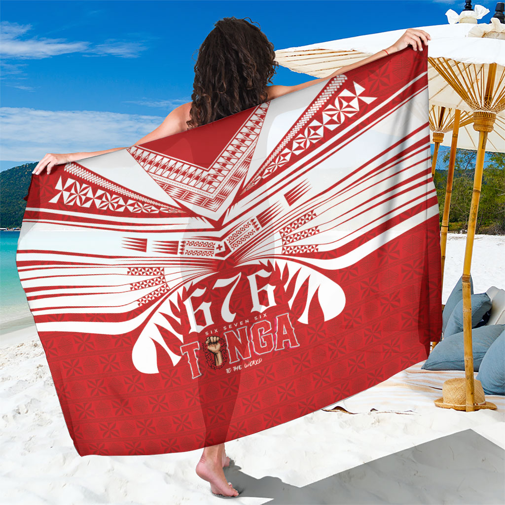 Tonga Rugby Sarong Sipi Tau - Six Seven Six to the World LT03 One Size 44 x 66 inches Red - Polynesian Pride