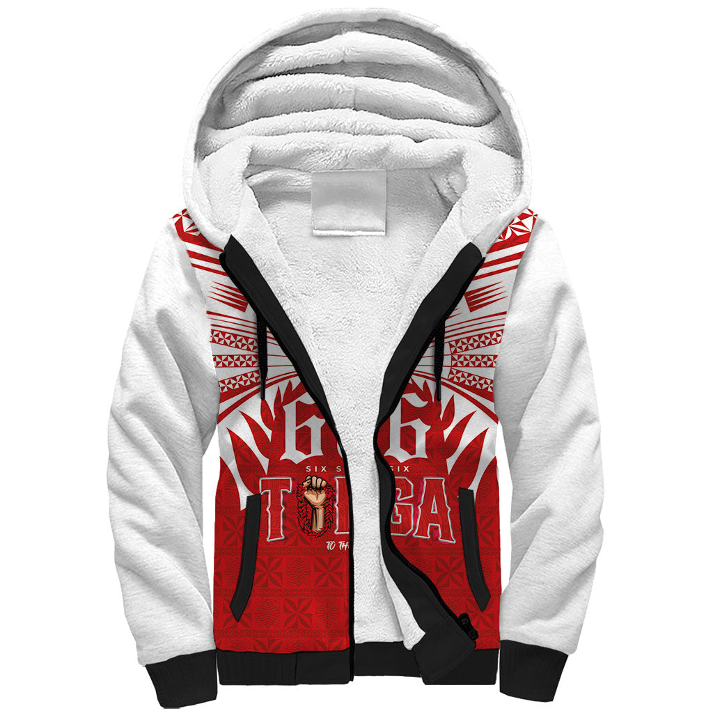 Tonga Rugby Custom Sherpa Hoodie Sipi Tau - Six Seven Six to the World LT03 Unisex Red - Polynesian Pride