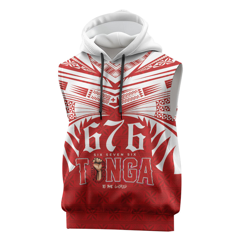 Tonga Rugby Custom Sleeveless Hoodie Sipi Tau - Six Seven Six to the World LT03 Red - Polynesian Pride