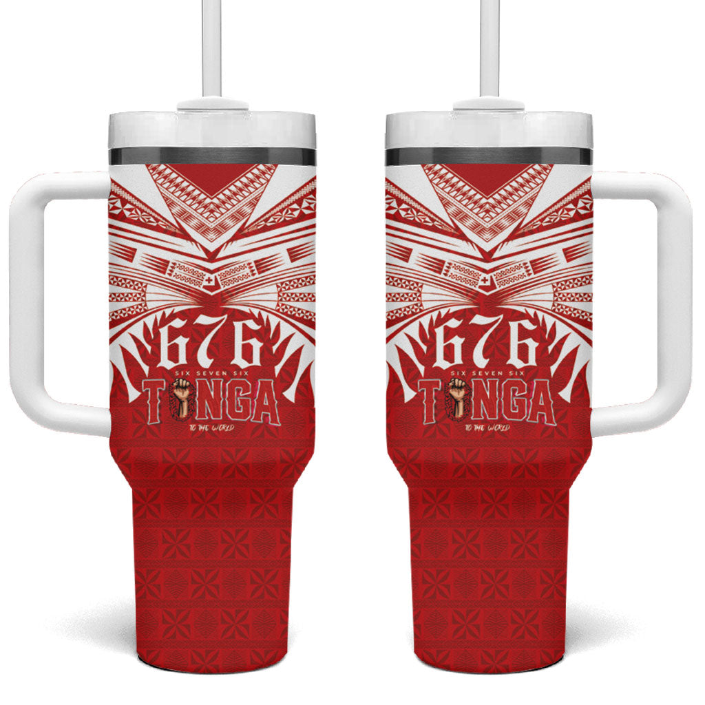 Tonga Rugby Tumbler With Handle Sipi Tau - Six Seven Six to the World LT03 One Size: 40 oz Red - Polynesian Pride