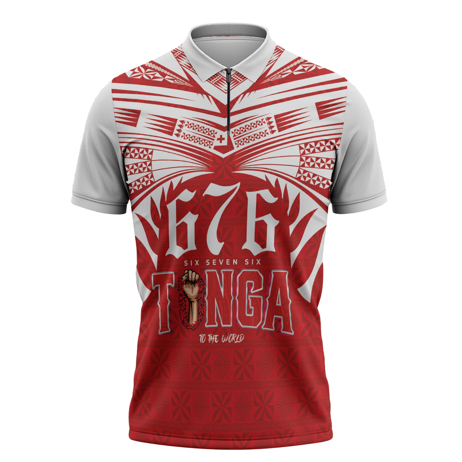 Tonga Rugby Custom Zipper Polo Shirt Sipi Tau - Six Seven Six to the World LT03 Red - Polynesian Pride