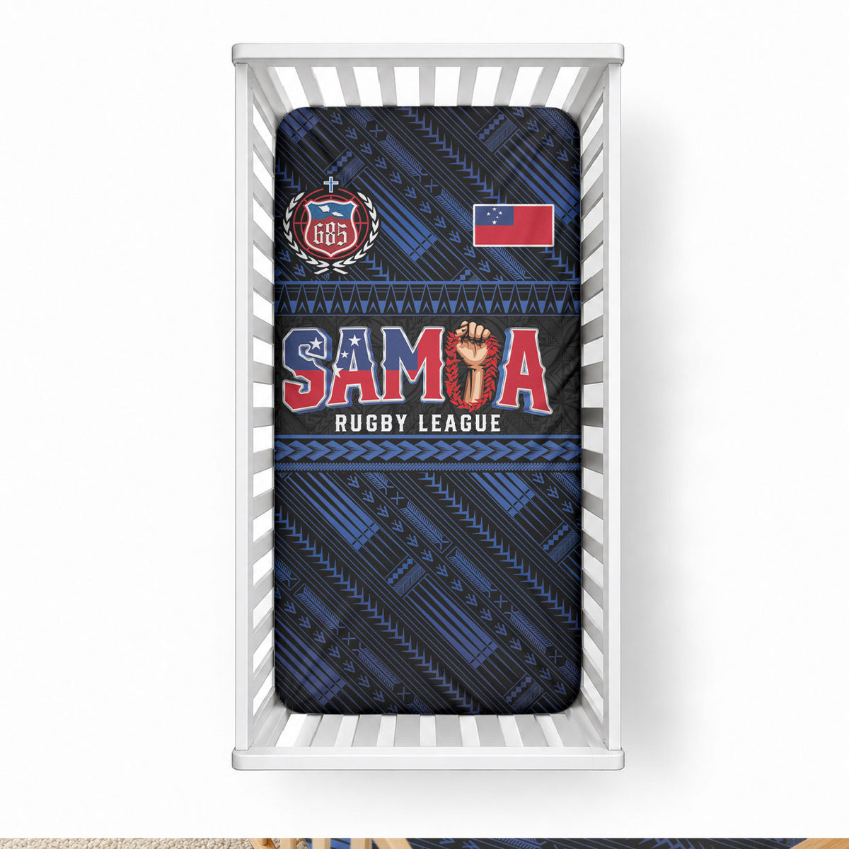 Toa Samoa Rugby Baby Bed Cover Siva Tau - Samoan Warriors Pacific Pattern LT03 28 × 52 in Navy - Polynesian Pride