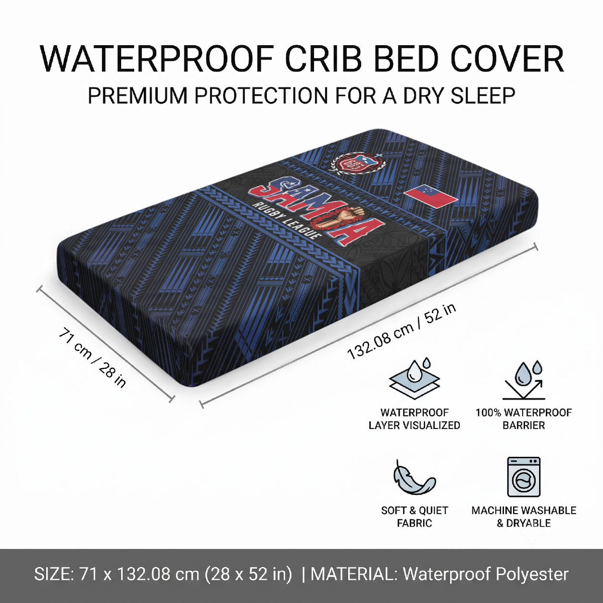 Toa Samoa Rugby Baby Bed Cover Siva Tau - Samoan Warriors Pacific Pattern LT03 - Polynesian Pride