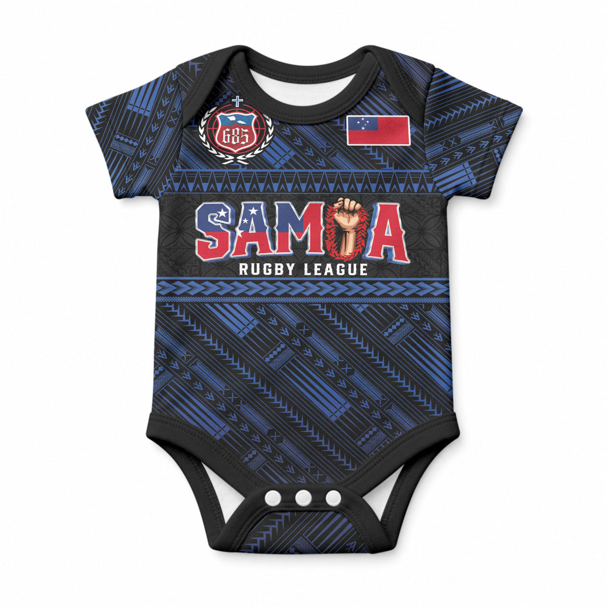 Toa Samoa Rugby Baby Onesie Siva Tau - Samoan Warriors Pacific Pattern