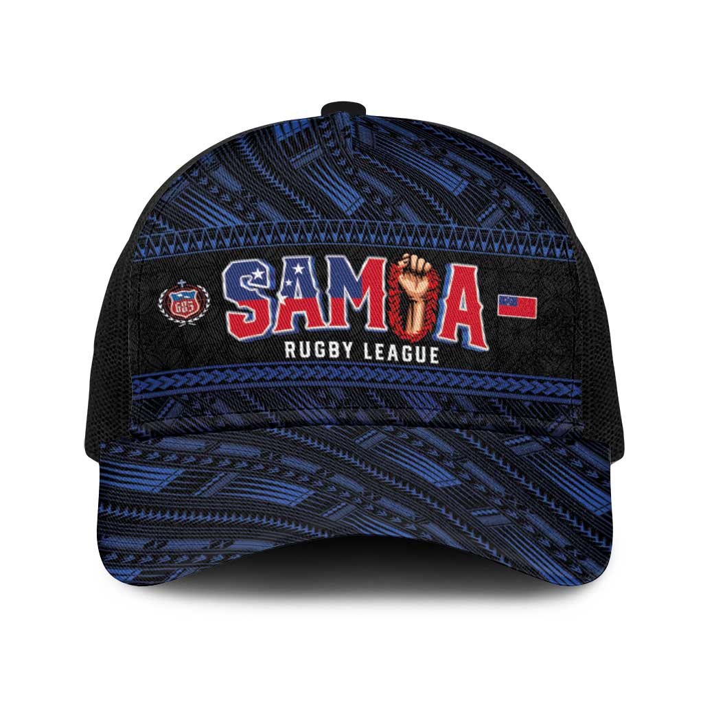 Toa Samoa Rugby Baseball Net Cap Siva Tau - Samoan Warriors Pacific Pattern LT03 One Size Black Navy - Polynesian Pride