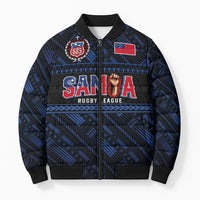 Toa Samoa Rugby Bomber Puffer Jacket Siva Tau - Samoan Warriors Pacific Pattern LT03 Unisex Navy - Polynesian Pride