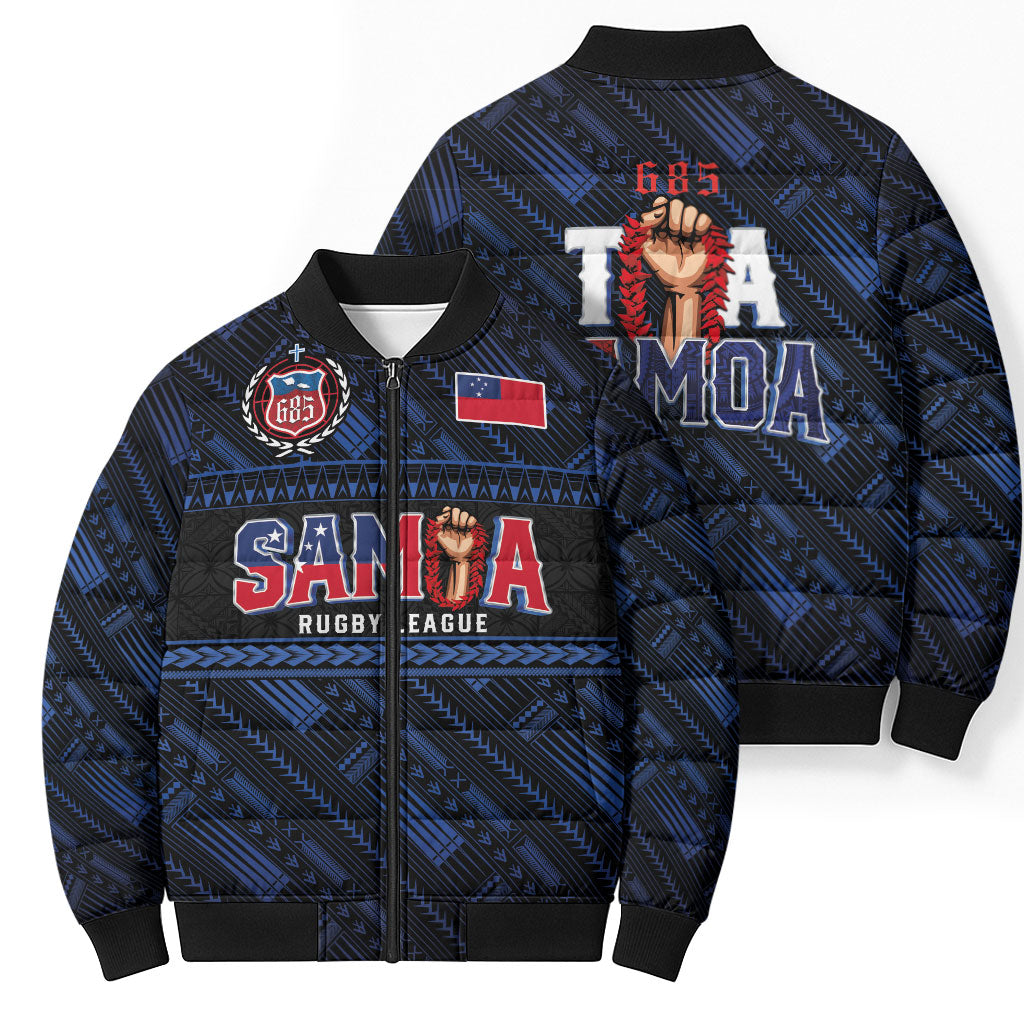 Toa Samoa Rugby Bomber Puffer Jacket Siva Tau - Samoan Warriors Pacific Pattern LT03 - Polynesian Pride