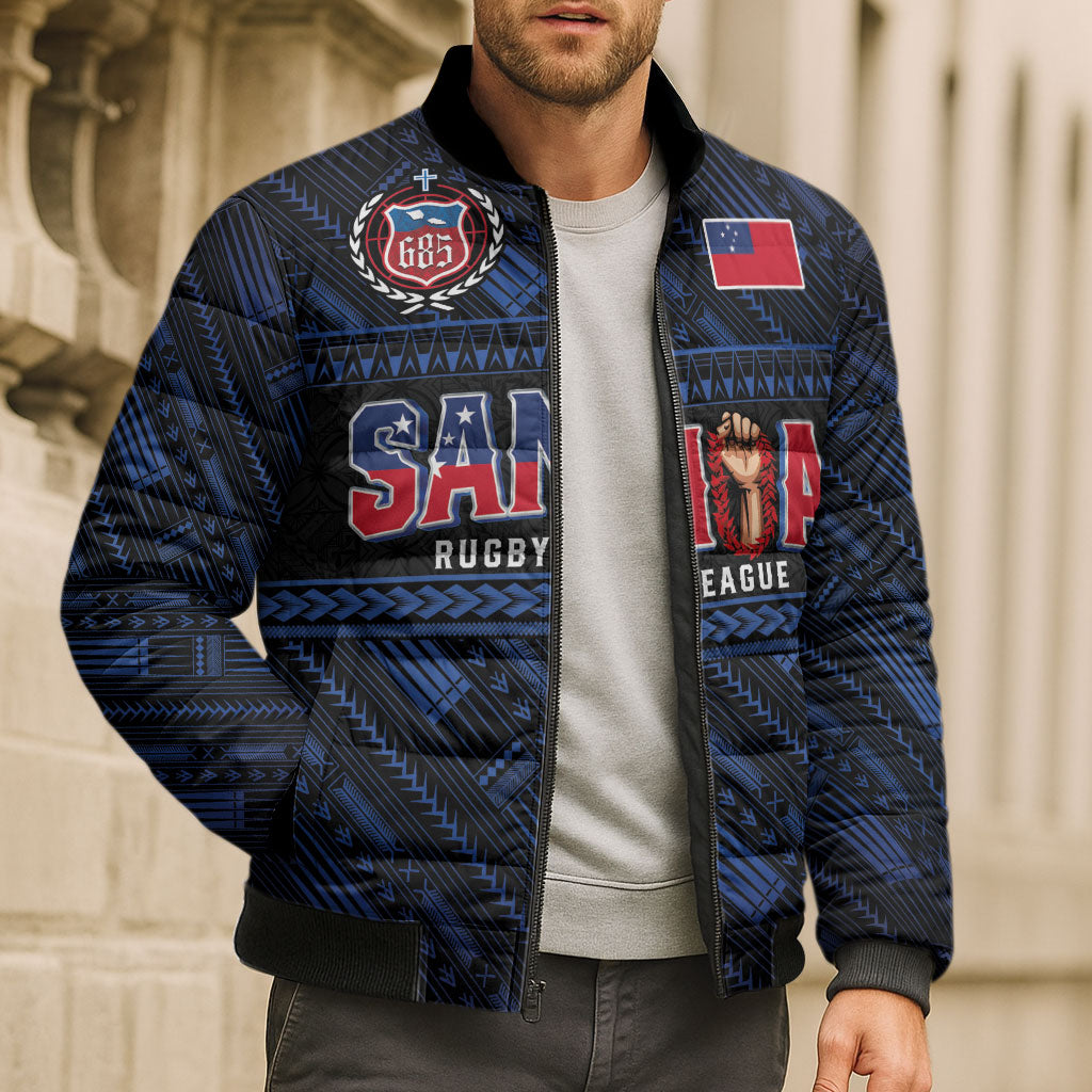 Toa Samoa Rugby Bomber Puffer Jacket Siva Tau - Samoan Warriors Pacific Pattern LT03 - Polynesian Pride