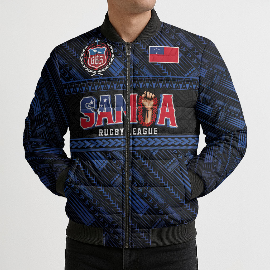 Toa Samoa Rugby Bomber Puffer Jacket Siva Tau - Samoan Warriors Pacific Pattern LT03 - Polynesian Pride