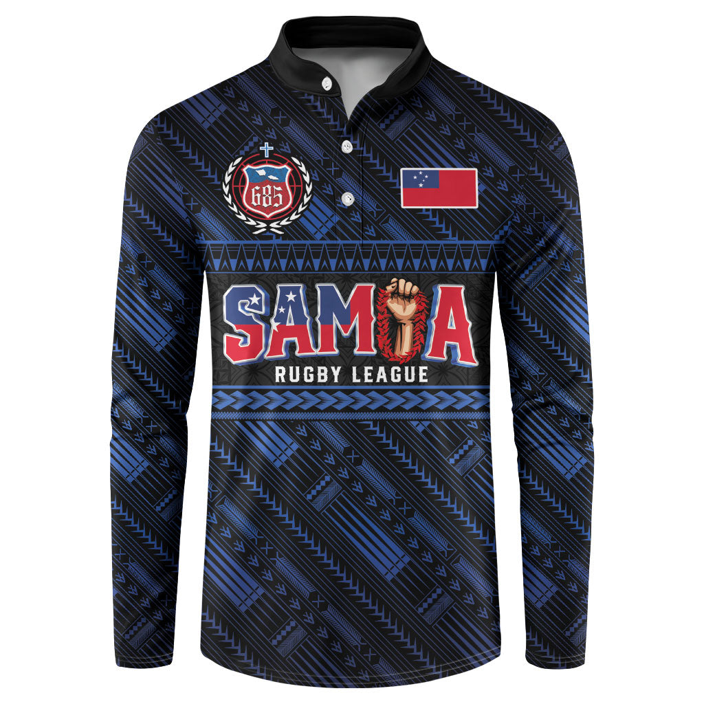 Toa Samoa Rugby Button Sweatshirt Siva Tau - Samoan Warriors Pacific Pattern LT03 Navy - Polynesian Pride