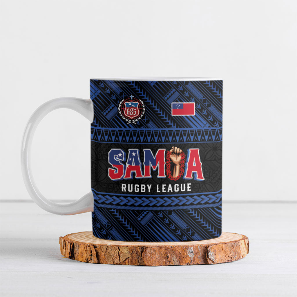 Toa Samoa Rugby Ceramic Mug Siva Tau - Samoan Warriors Pacific Pattern LT03 Navy - Polynesian Pride