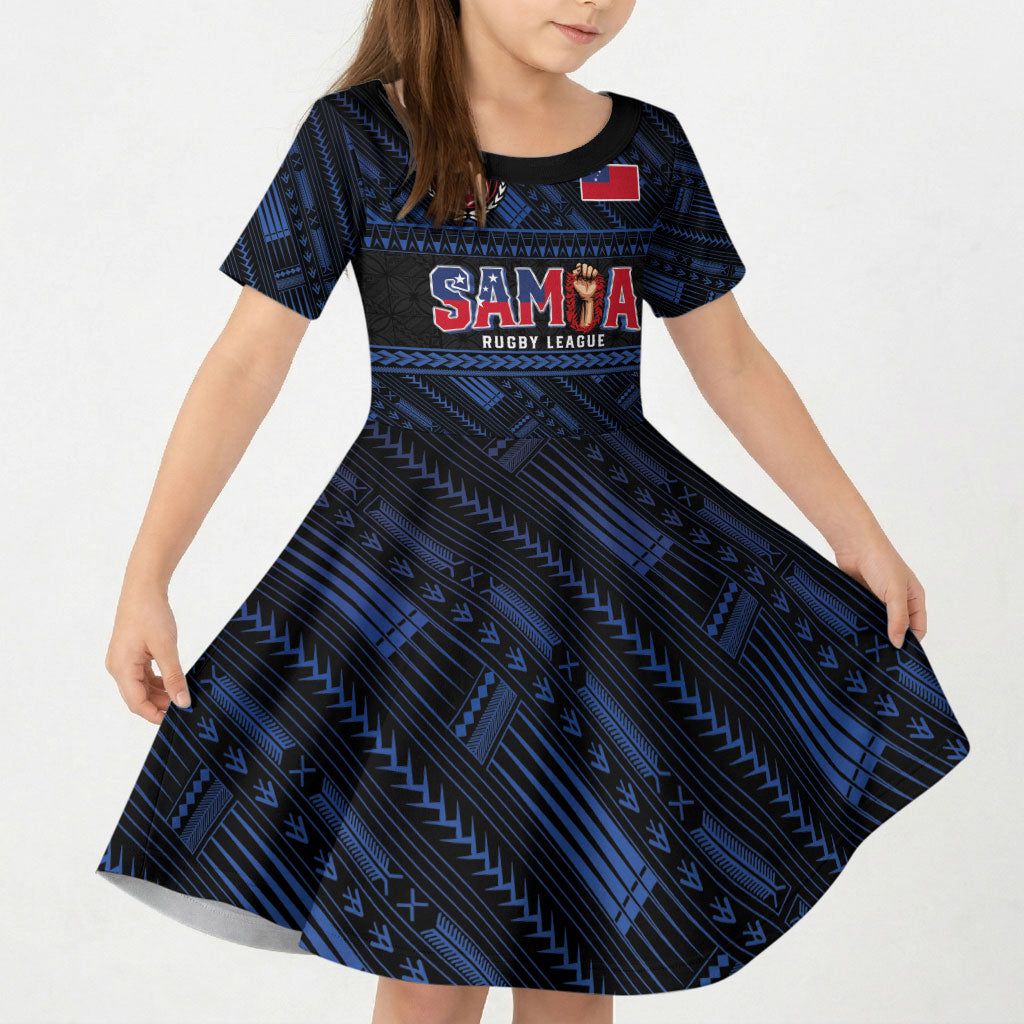 Toa Samoa Rugby Kid Short Sleeve Dress Siva Tau - Samoan Warriors Pacific Pattern LT03 KID Navy - Polynesian Pride