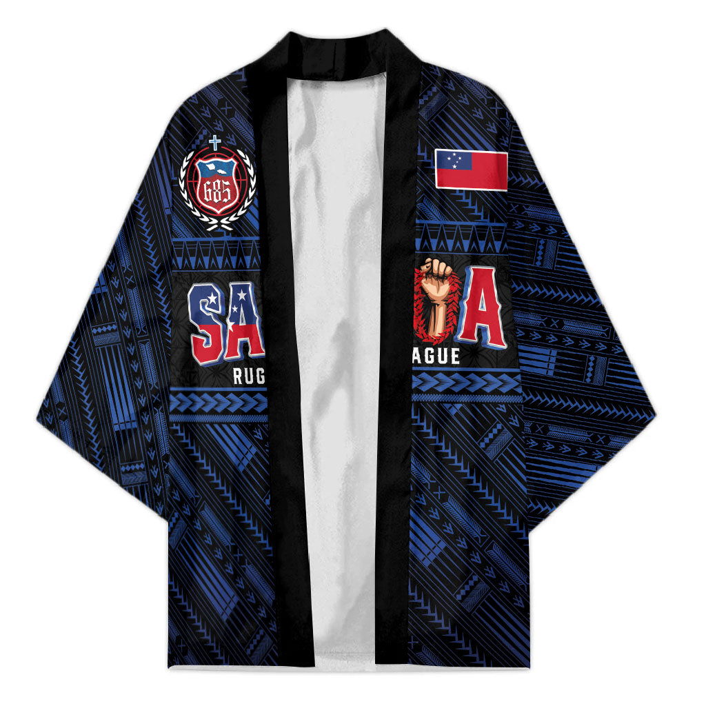 Toa Samoa Rugby Kimono Siva Tau - Samoan Warriors Pacific Pattern LT03 Unisex Navy - Polynesian Pride