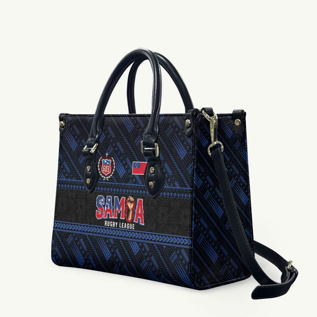 Toa Samoa Rugby Leather Bag Siva Tau - Samoan Warriors Pacific Pattern LT03 Navy - Polynesian Pride