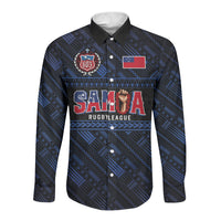 Toa Samoa Rugby Long Sleeve Button Shirt Siva Tau - Samoan Warriors Pacific Pattern LT03 Unisex Navy - Polynesian Pride