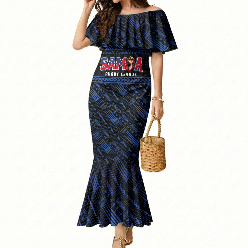 Toa Samoa Rugby Mermaid Dress Siva Tau - Samoan Warriors Pacific Pattern LT03 Women Navy - Polynesian Pride
