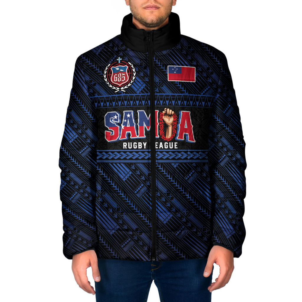 Toa Samoa Rugby Padded Jacket Siva Tau - Samoan Warriors Pacific Pattern LT03 Men Navy - Polynesian Pride