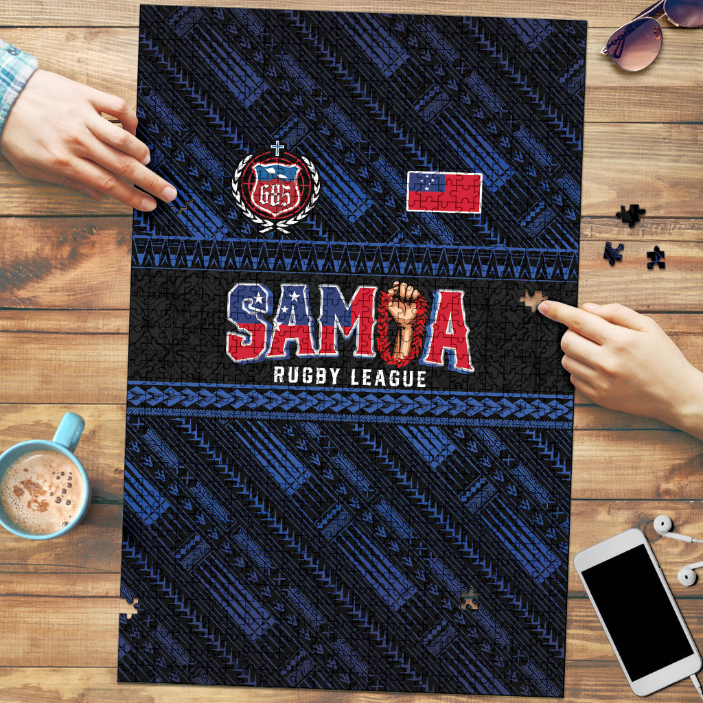 Toa Samoa Rugby Puzzle Siva Tau - Samoan Warriors Pacific Pattern LT03 Navy - Polynesian Pride