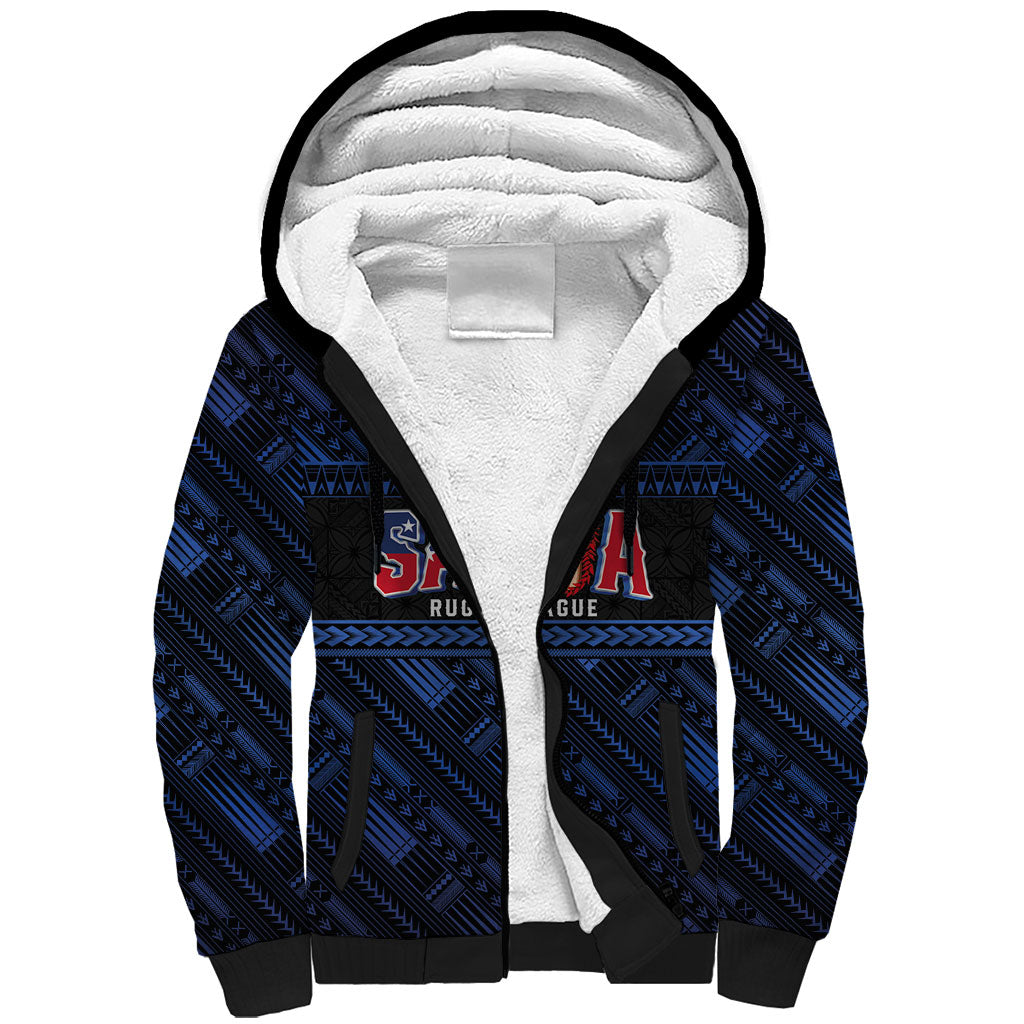Toa Samoa Rugby Sherpa Hoodie Siva Tau - Samoan Warriors Pacific Pattern LT03 Unisex Navy - Polynesian Pride