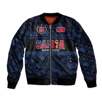 Toa Samoa Rugby Sleeve Zip Bomber Jacket Siva Tau - Samoan Warriors Pacific Pattern LT03 Unisex Navy - Polynesian Pride