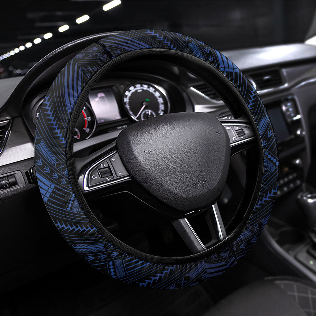 Toa Samoa Rugby Steering Wheel Cover Siva Tau - Samoan Warriors Pacific Pattern LT03 Universal Fit Navy - Polynesian Pride