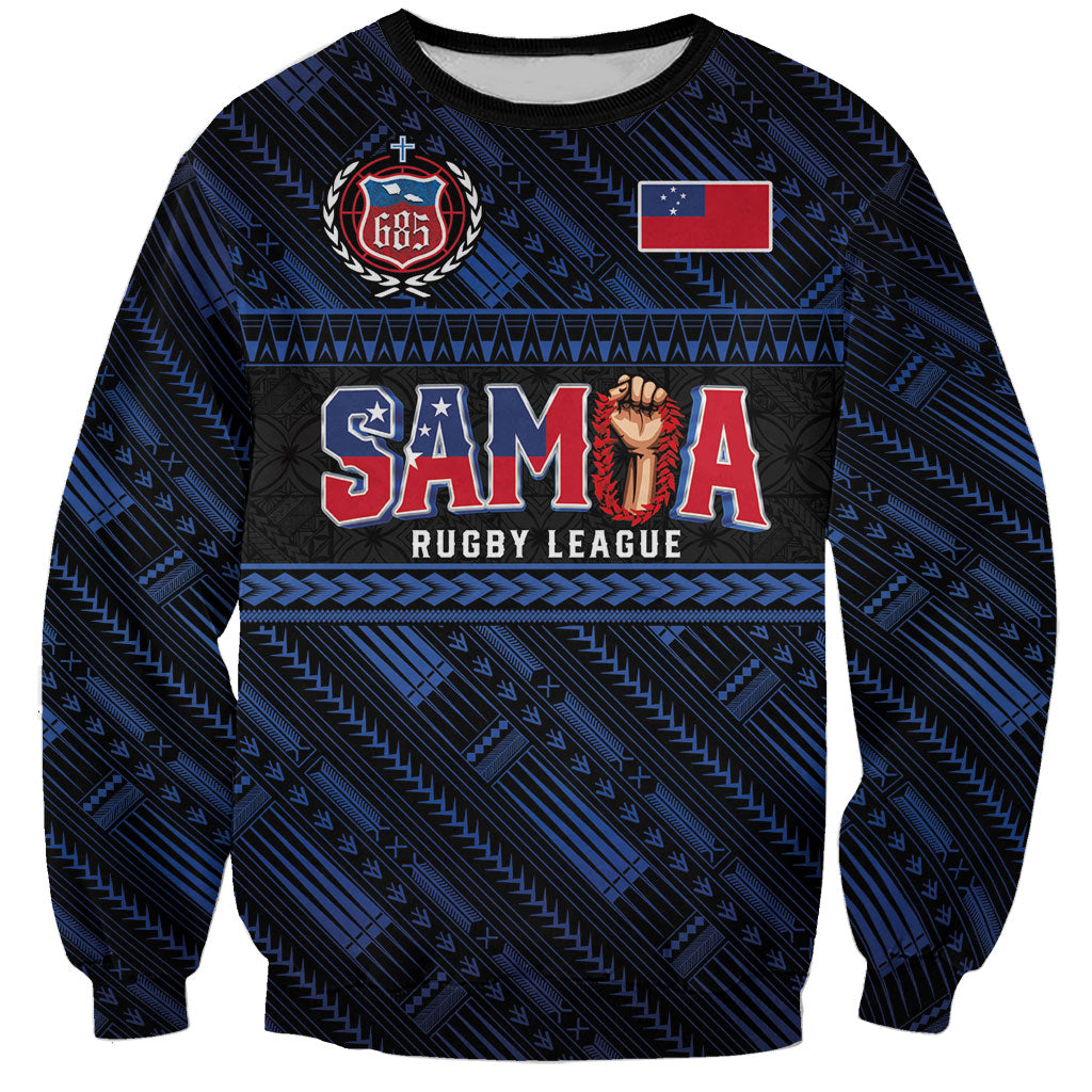 Toa Samoa Rugby Sweatshirt Siva Tau - Samoan Warriors Pacific Pattern LT03 Unisex Navy - Polynesian Pride
