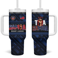 Toa Samoa Rugby Tumbler With Handle Siva Tau - Samoan Warriors Pacific Pattern LT03 One Size: 40 oz Navy - Polynesian Pride