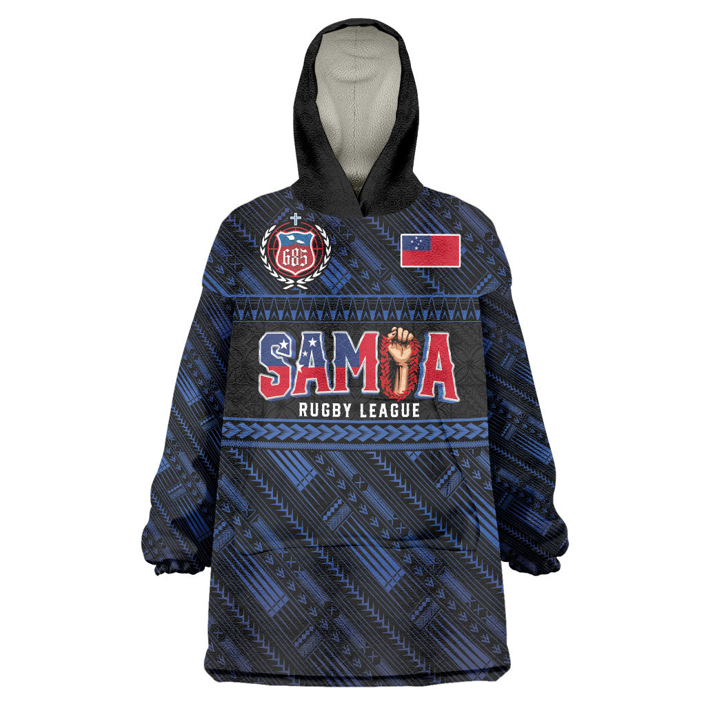 Toa Samoa Rugby Wearable Blanket Hoodie Siva Tau - Samoan Warriors Pacific Pattern LT03 One Size Navy - Polynesian Pride