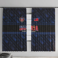 Toa Samoa Rugby Window Curtain Siva Tau - Samoan Warriors Pacific Pattern LT03 With Hooks Navy - Polynesian Pride