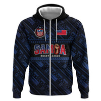 Toa Samoa Rugby Zip Hoodie Siva Tau - Samoan Warriors Pacific Pattern LT03 Zip Hoodie Navy - Polynesian Pride