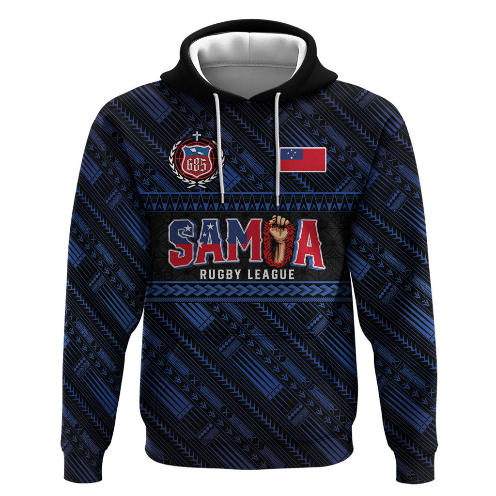 Toa Samoa Rugby Zip Hoodie Siva Tau - Samoan Warriors Pacific Pattern LT03 Pullover Hoodie Navy - Polynesian Pride