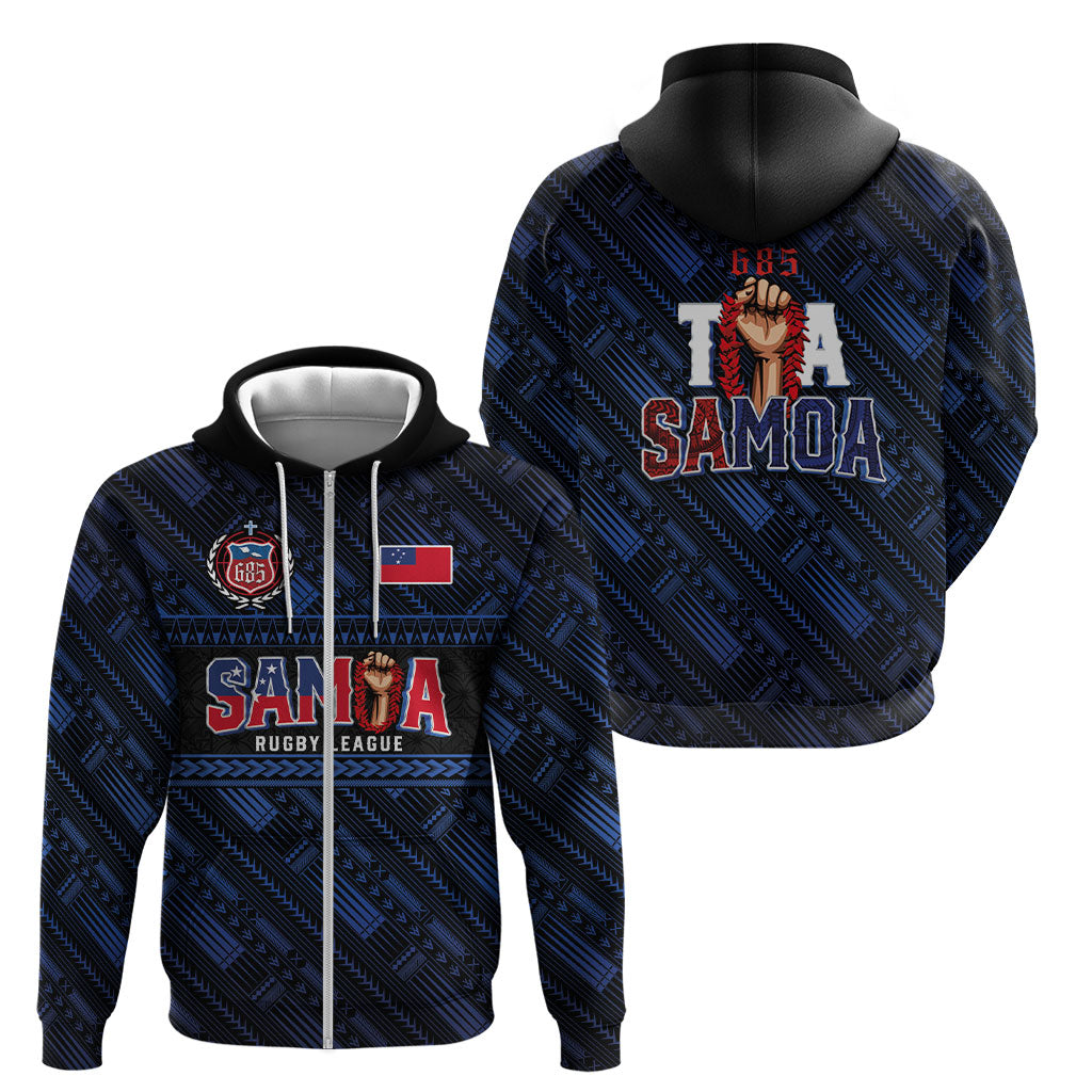 Toa Samoa Rugby Zip Hoodie Siva Tau - Samoan Warriors Pacific Pattern LT03 - Polynesian Pride