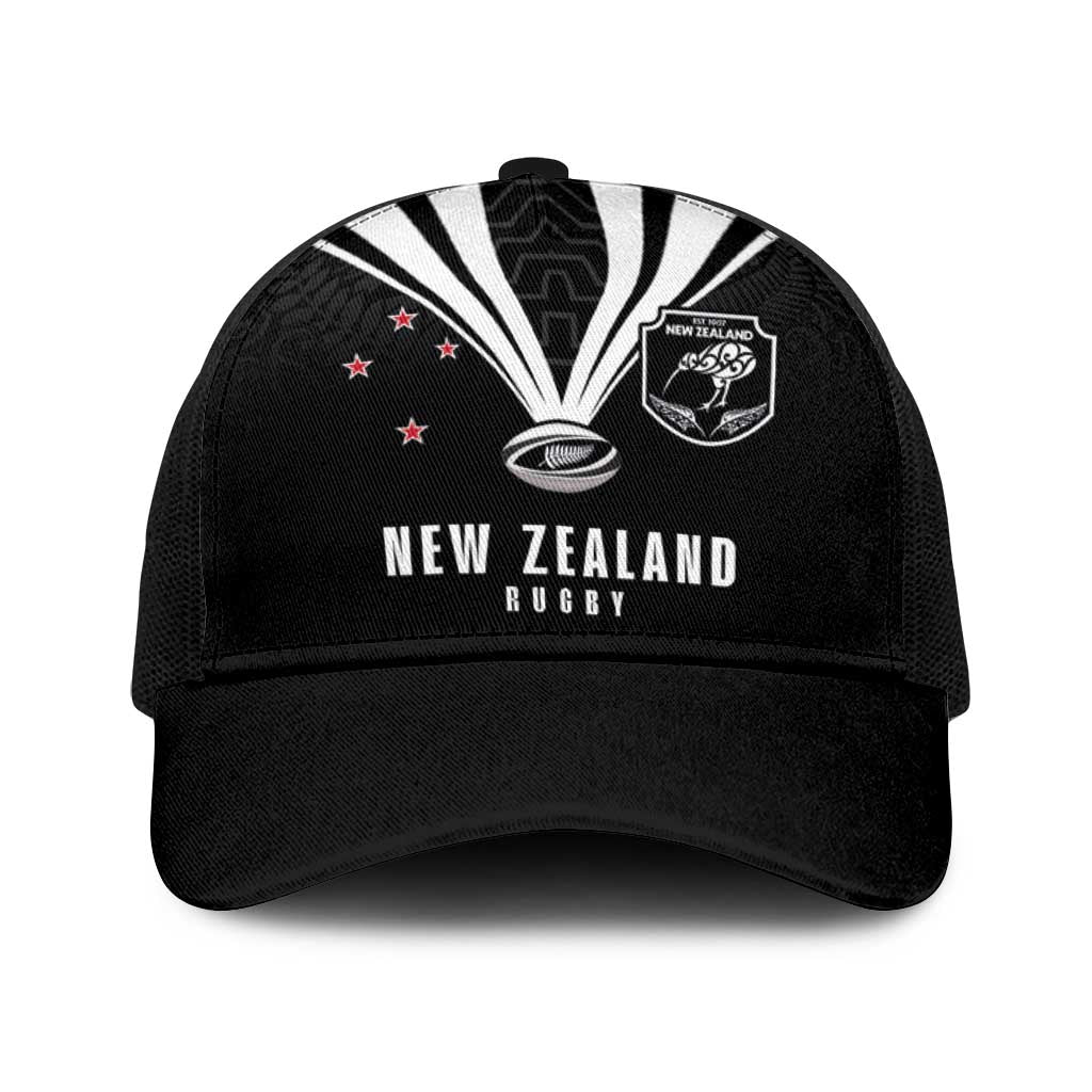New Zealand Maori Rugby Baseball Net Cap Aotearoa Tribal Motif Retro Concept LT03 One Size Black Black - Polynesian Pride