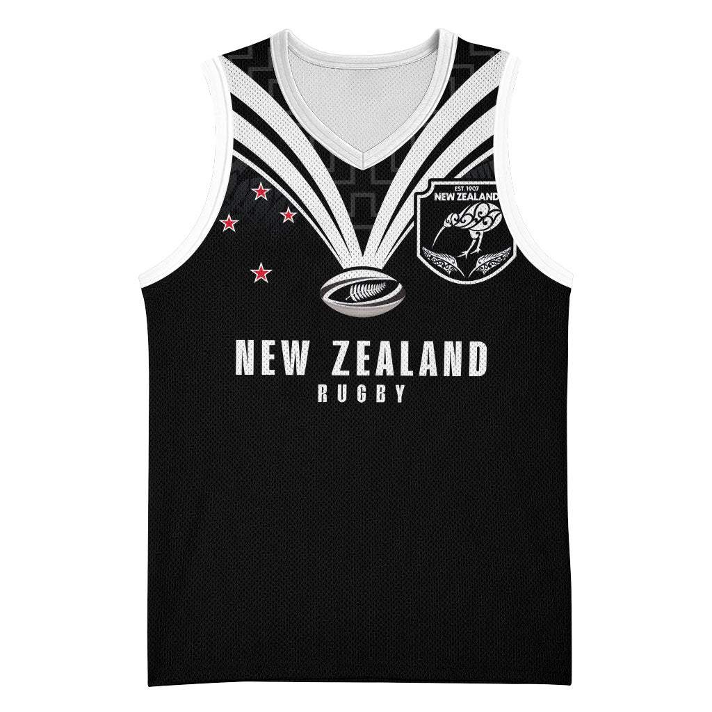 New Zealand Maori Rugby Custom Basketball Jersey Aotearoa Tribal Motif Retro Concept LT03 Unisex Black - Polynesian Pride