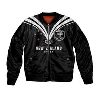 New Zealand Maori Rugby Custom Bomber Jacket Aotearoa Tribal Motif Retro Concept LT03 Unisex Black - Polynesian Pride