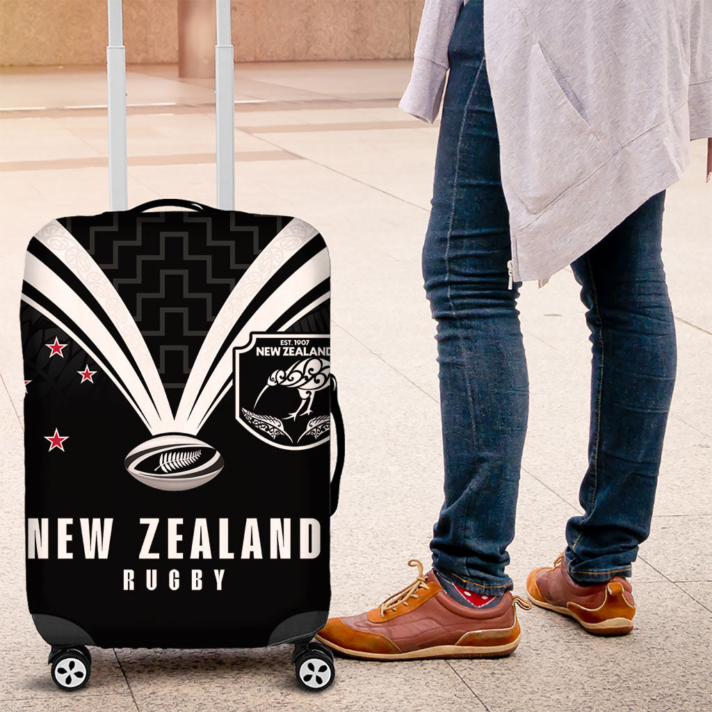 New Zealand Maori Rugby Luggage Cover Aotearoa Tribal Motif Retro Concept LT03 Black - Polynesian Pride