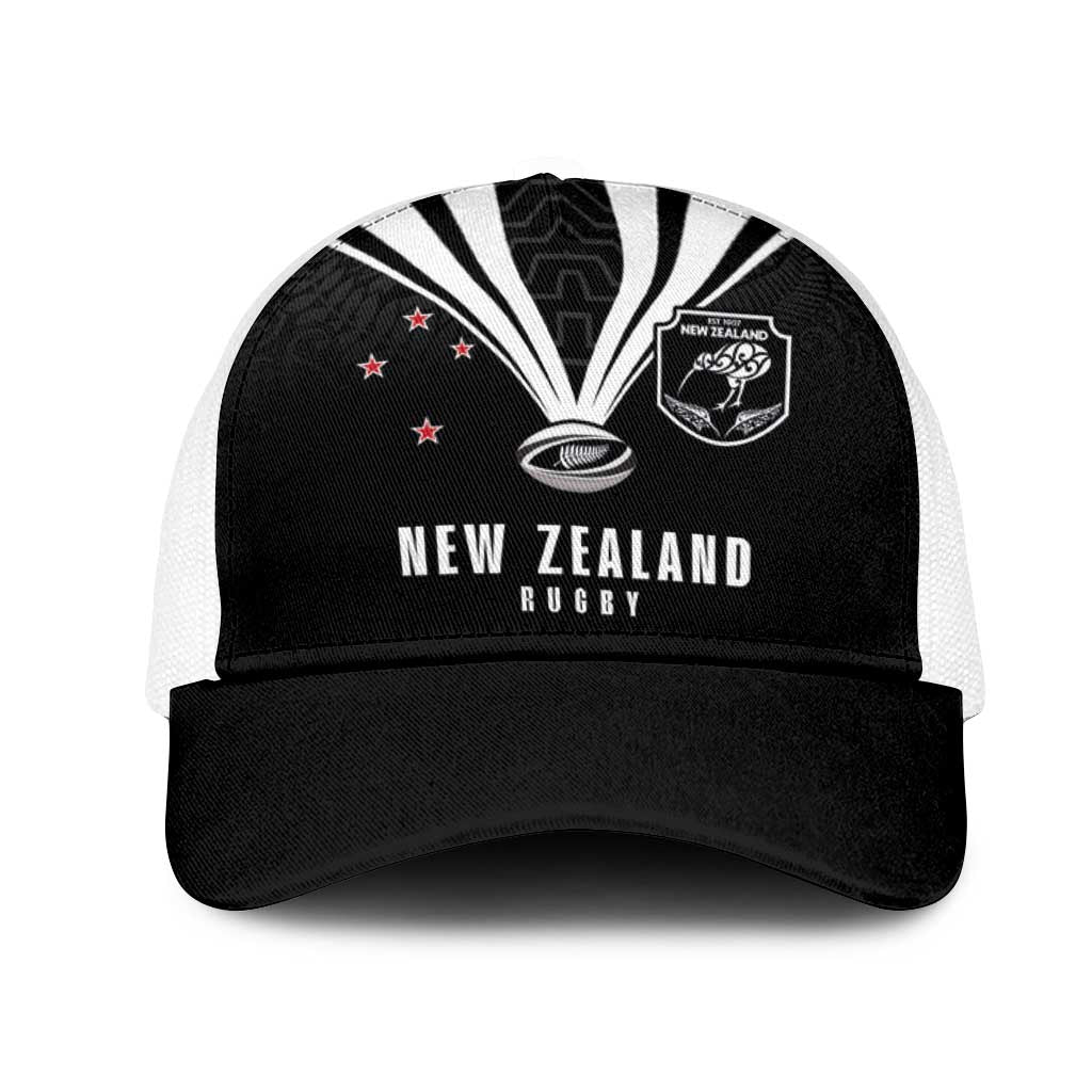 New Zealand Maori Rugby Mesh Trucker Cap Aotearoa Tribal Motif Retro Concept LT03 One Size White Black - Polynesian Pride