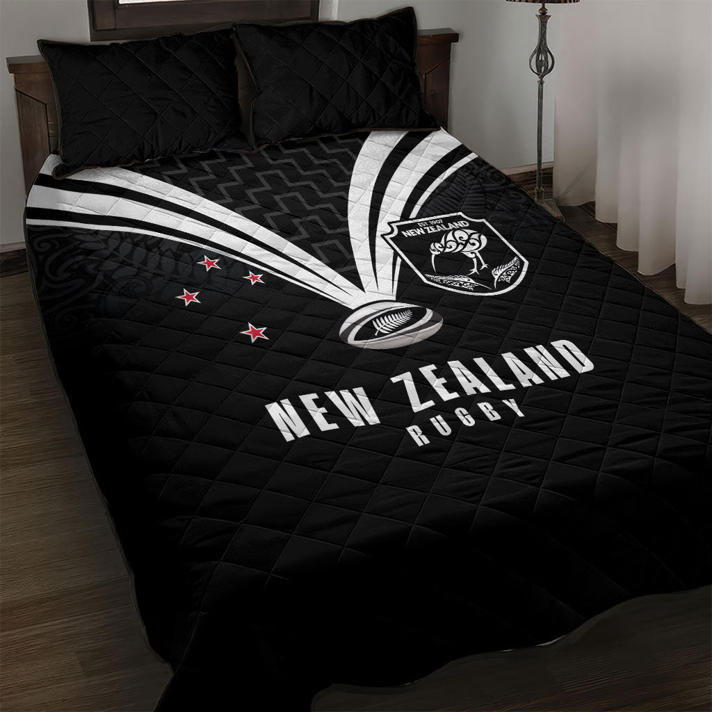 New Zealand Maori Rugby Quilt Bed Set Aotearoa Tribal Motif Retro Concept LT03 Black - Polynesian Pride