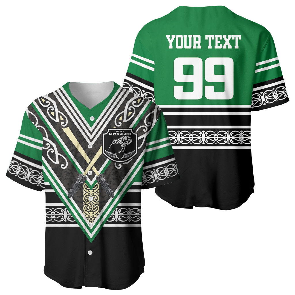 New Zealand Maori Rugby Custom Baseball Jersey Aotearoa Koru Geometric - Naturalistic Green LT03 - Polynesian Pride