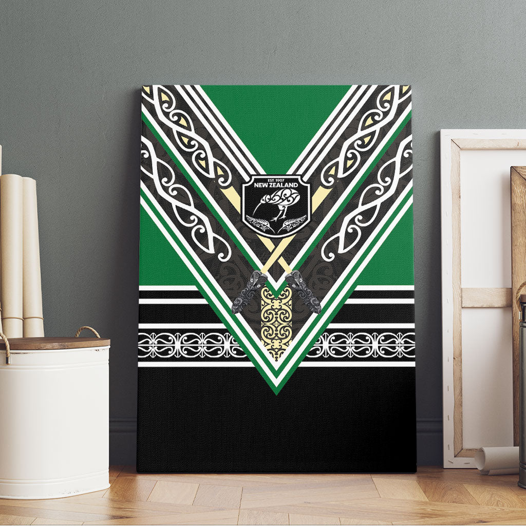 New Zealand Maori Rugby Canvas Wall Art Aotearoa Koru Geometric - Naturalistic Green LT03 - Polynesian Pride