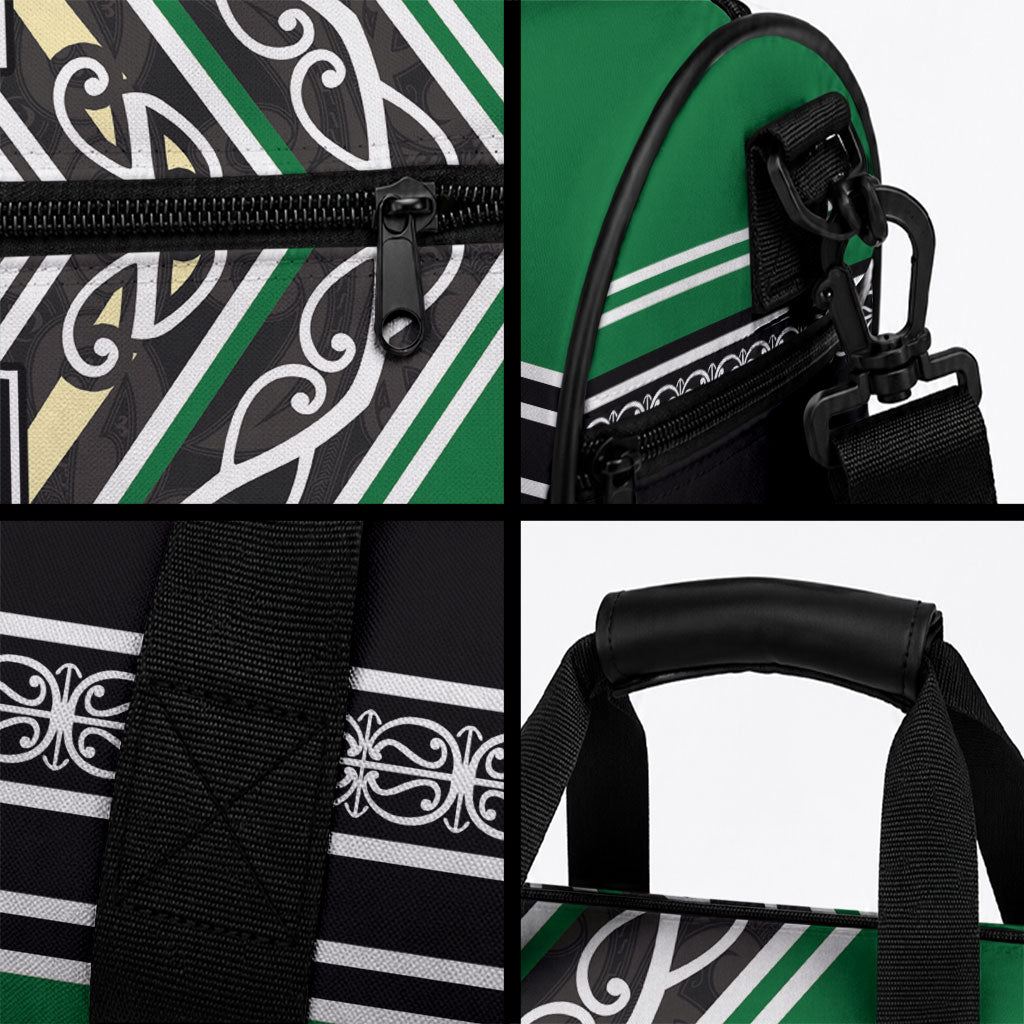 New Zealand Maori Rugby Duffle Bag Aotearoa Koru Geometric - Naturalistic Green LT03 - Polynesian Pride