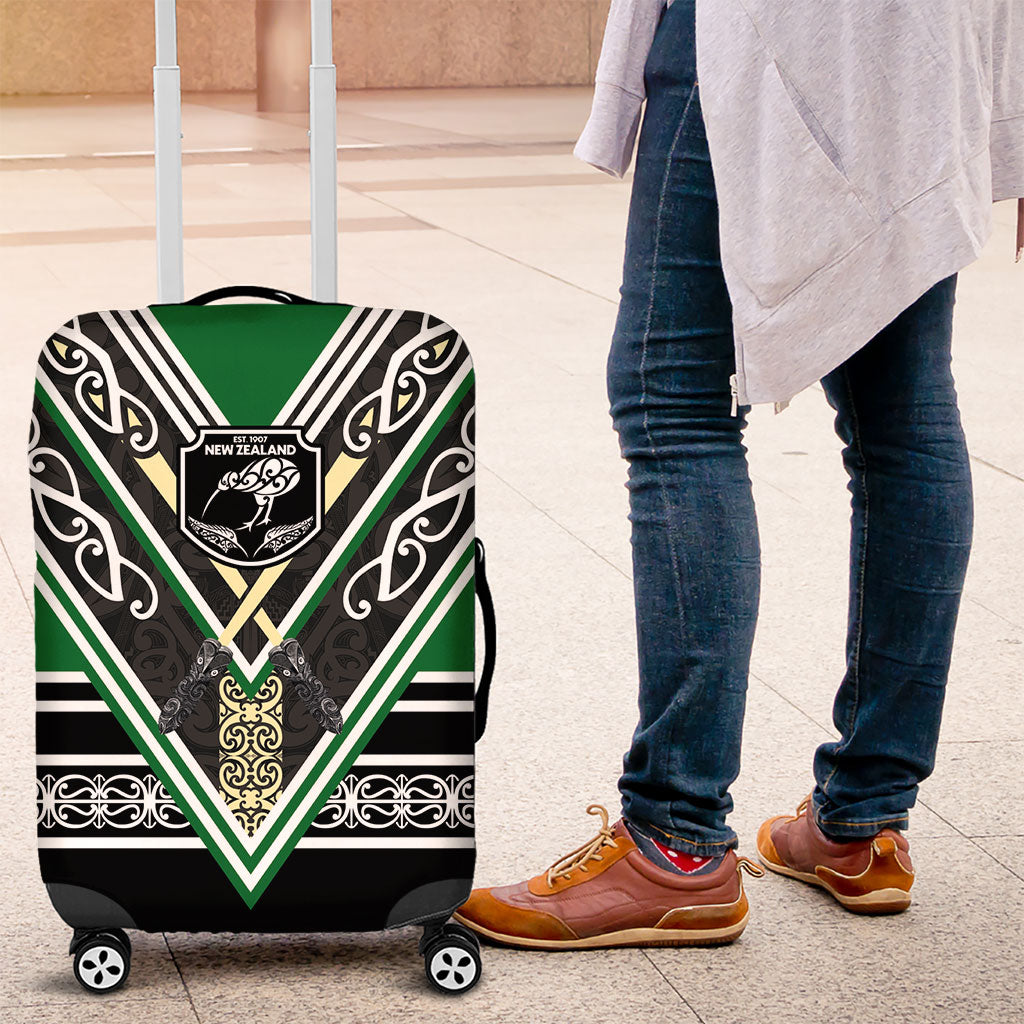 New Zealand Maori Rugby Luggage Cover Aotearoa Koru Geometric - Naturalistic Green LT03 Green - Polynesian Pride