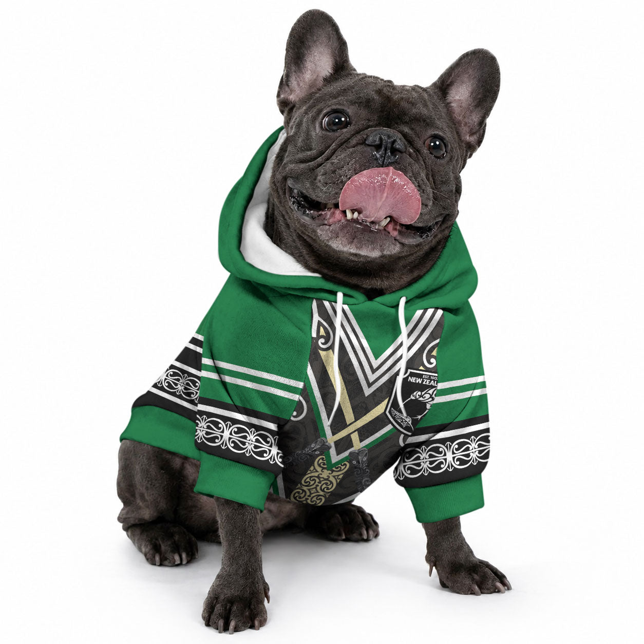 New Zealand Maori Rugby Custom Pet Hoodie Aotearoa Koru Geometric - Naturalistic Green LT03 - Polynesian Pride