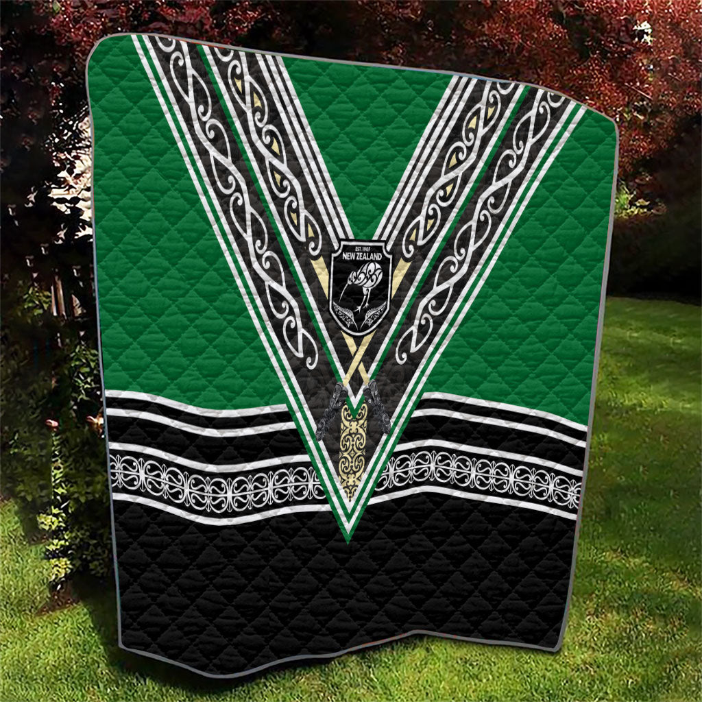 New Zealand Maori Rugby Quilt Aotearoa Koru Geometric - Naturalistic Green LT03 - Polynesian Pride