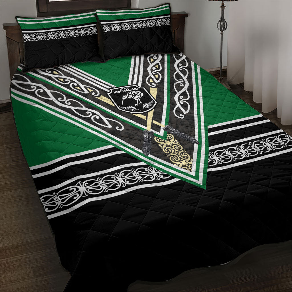 New Zealand Maori Rugby Quilt Bed Set Aotearoa Koru Geometric - Naturalistic Green LT03 Green - Polynesian Pride