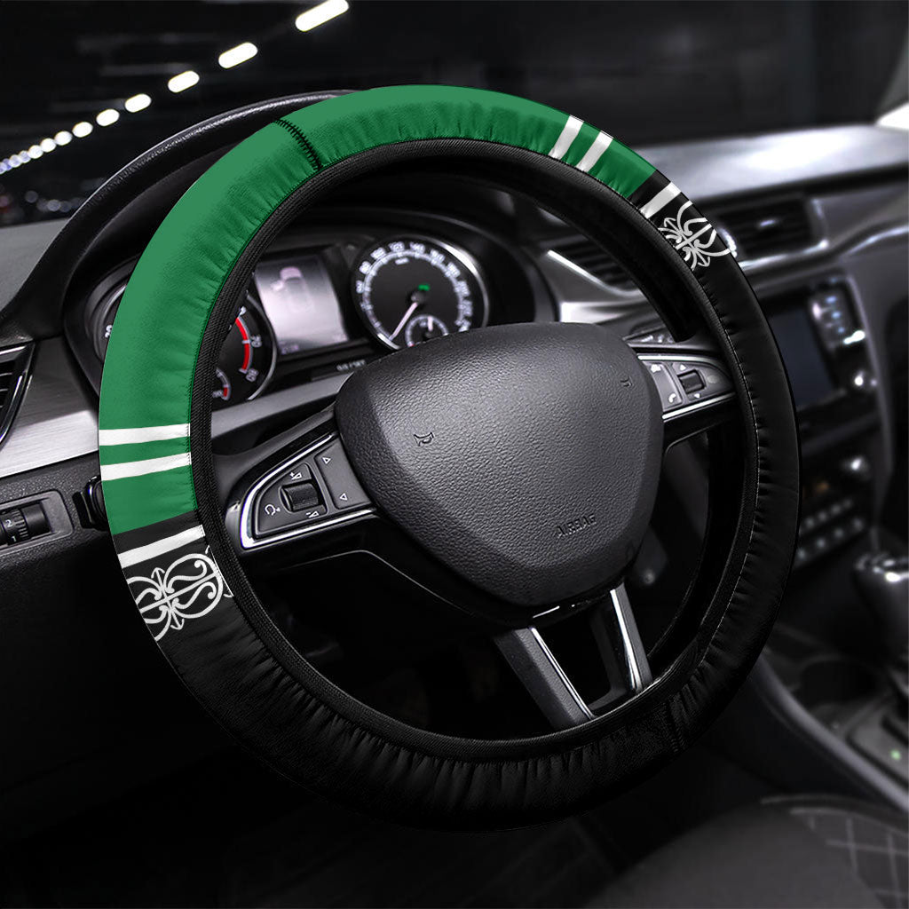 New Zealand Maori Rugby Steering Wheel Cover Aotearoa Koru Geometric - Naturalistic Green LT03 Universal Fit Green - Polynesian Pride
